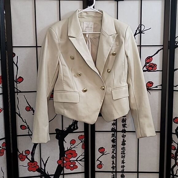 AVEC LES FILLES X BAGATELLE.NYCGOLD BUTTON FAUX LEATHER BLAZER - Picture 2 of 12